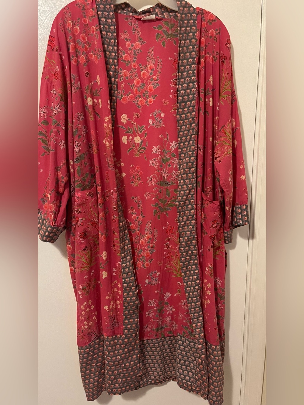 Raspberry Garden 100% Cotton Voile  Robe - Lightweight Kimono Boho loungewear